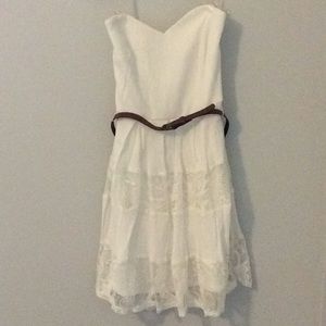 White, strapless, lace dress